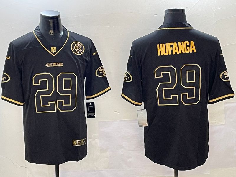 Men San Francisco 49ers 29 Hufanga Black Gold Throwback 2024 Nike Limited NFL Jersey style 3